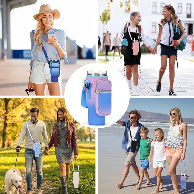 Water Bottle Carrier Bag for Stanley 40/30 oz Tumbler with Phone Pocket Neoprene Water Bottle Holder with Shoulder & Handheld Strap Stanley Cup Accessories
