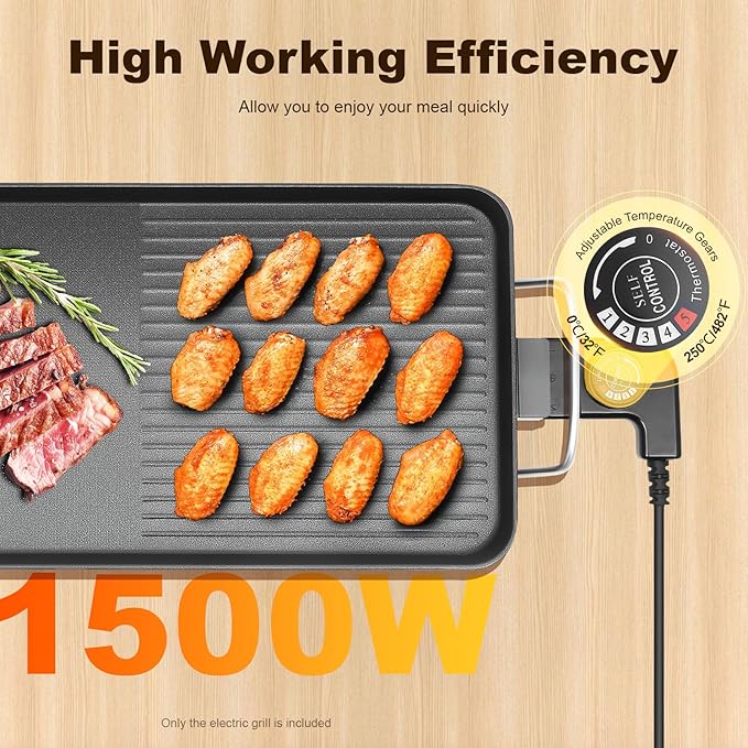 27" Electric Griddle - Extra Large Teppanyaki Grill with Adjustable Temperature, Nonstick Smokeless Surface for Indoor/Outdoor Cooking (Even Heating, Insulated Handles)