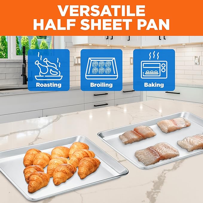 Baking Pan Set - Small and Medium Aluminum Cookie Sheet Pan (9" x 13" and 10.5" x 15"), PFOA, PFOS, PTFE Free, Recipe Booklet Included, Oven Safe Tray, Resist Heat UpTo 500°F, Set of 2
