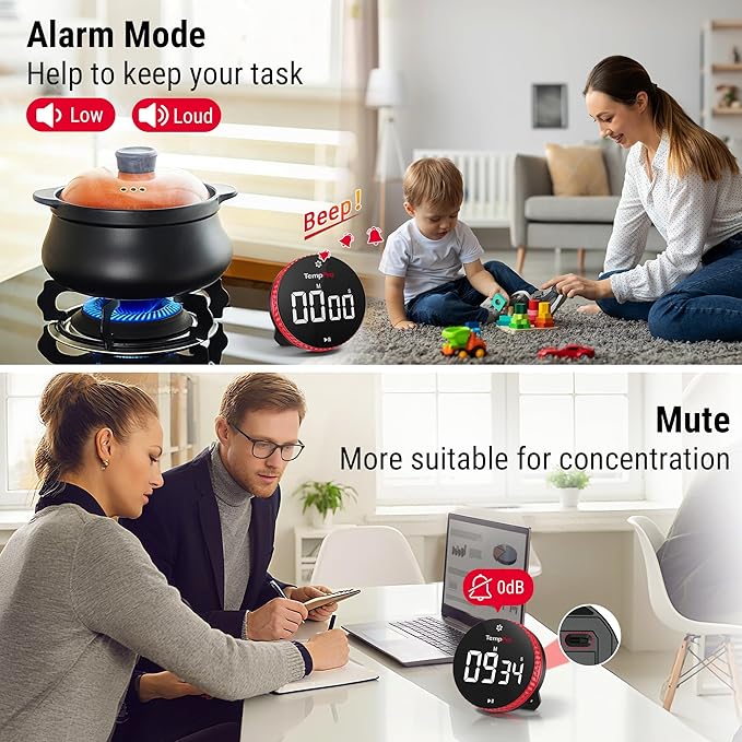 TempPro 99-Hour Digital Kitchen Timer with Strong Magnetic & Stable Stand, Classroom Timers with 3-Volume-Level, Stopwatch with Large LED Display, Digital Timers for Classroom, (Previously ThermoPro)