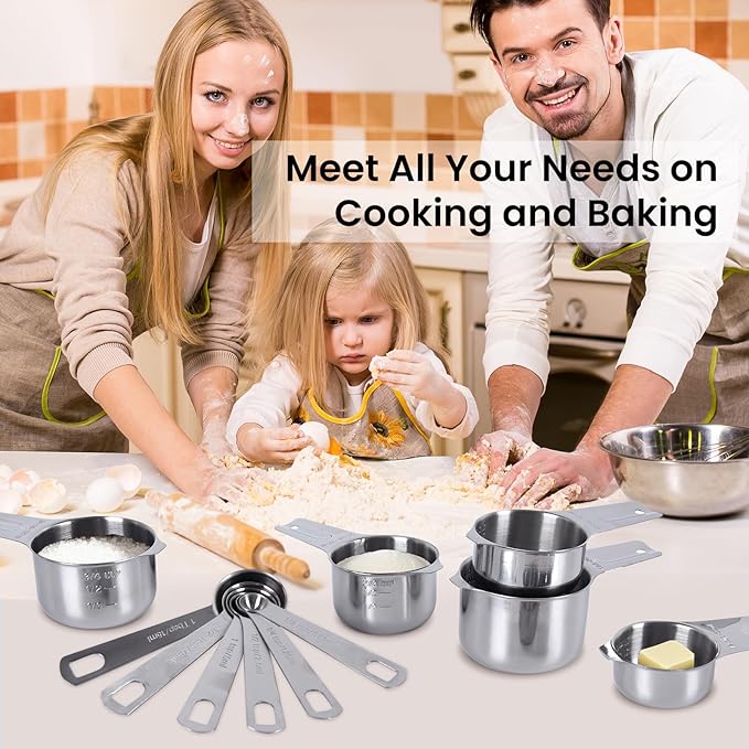 7x Stainless Steel Measuring Cups with 6x Measure Spoons Set,4x Plastic liquid Measurings Cups for Liquids,Kitchen Gadgets for Cooking & Baking Utensils Christmas Gift (17Pcs)