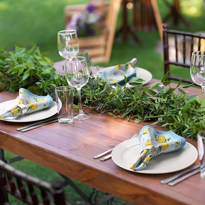 Summer Lemon Napkins, 18×18 Inch Floral Dinner Cloth Napkins Set of 6, Washable Cotton Soft Absorbent Square Napkins for Dining Kitchen Party Wedding Decoration