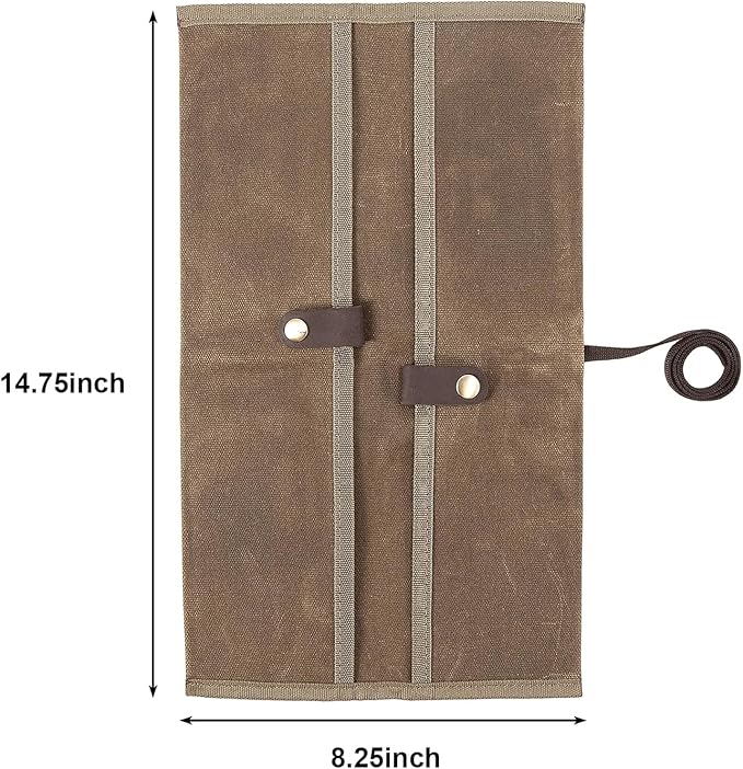 Double Knife Roll for Chefs,Waxed Canvas Vertical Knife Storage Case,Travel Carry-On Roll Bag,Rectangular Protector Sheath Pouch Organizer for Chef Kitchen Cutlery Knives Accessories,Cooking Tool