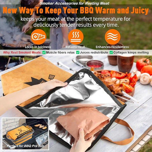21in BBQ Blanket for Resting Meat - Smoking Meat Insulated Bag for Brisket/Beef/Pork Shoulder/Turkey - Valentines Day Gifts Birthday Anniversary Smoker Accessories Gift for Men
