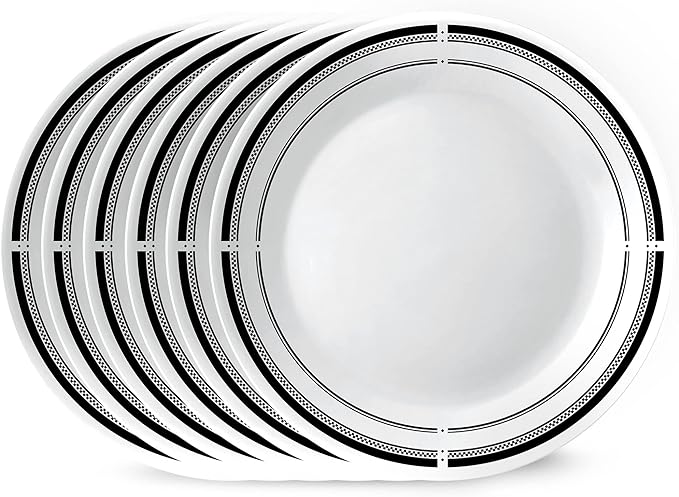 Corelle Vitrelle 10.25" Dinner Plates Set, Triple Layer Glass and Chip Resistant, Lightweight Round Plates, 6-Piece Brasserie