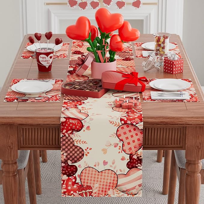 XCHI Love Hearts Valentine's Day Table Runner Table Decoration for Party Home Kitchen Dining Holiday Decor 13x108 Inch