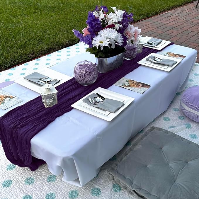 10 Pack Dark Purple Cheesecloth Table Runner 6FT Boho Gauze Fabric Table Runner Vintage Rustic Sheer Runners for Wedding Party Bridal Baby Shower Long Table Decorations