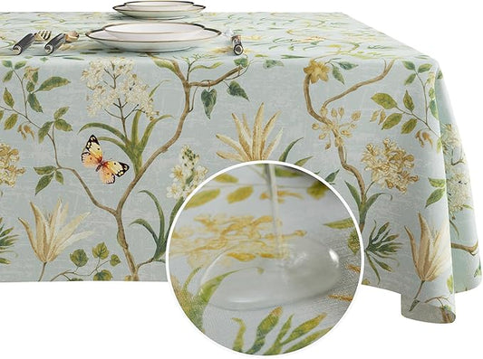 Rectangle Table Cloth,100% Waterproof Tablecloth Oil Proof Spill Proof Vinyl Table Cloth, Wipe Clean Plastic Table Cover for Dining, Camping, Indoor and Outdoor 54" x 120",Leaves