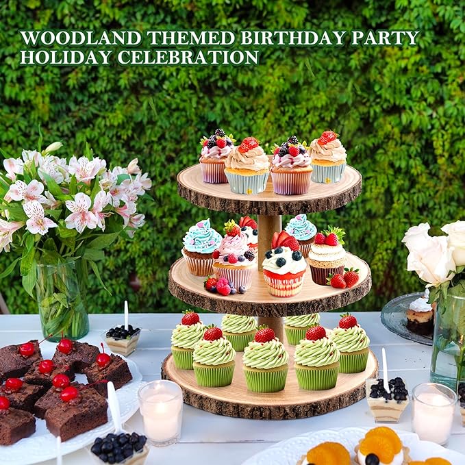 3 Tier Cupcake Stand Wood Dessert Stands CupcakeTier Stand Rustic Cupcake Display Holder Stand Farmhouse Cake Stand for Dessert Table Displays,Birthday,Theme Party, Graduation,Baby Shower Tea Party Decoration