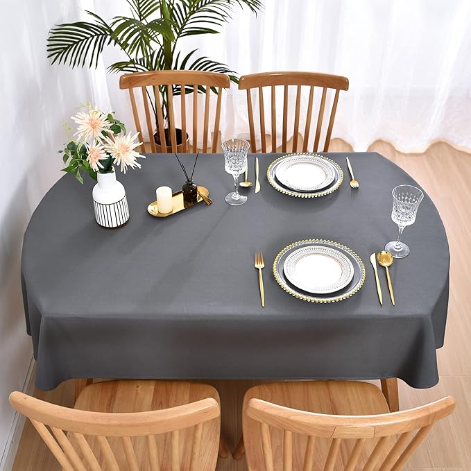 Wolkemer Large Oval Tablecloth 60 x 120 Inch Washable Fabric Table Cloth Solid Grey Table Cover for Dining Wedding Party Banquet Tabletop Decoration