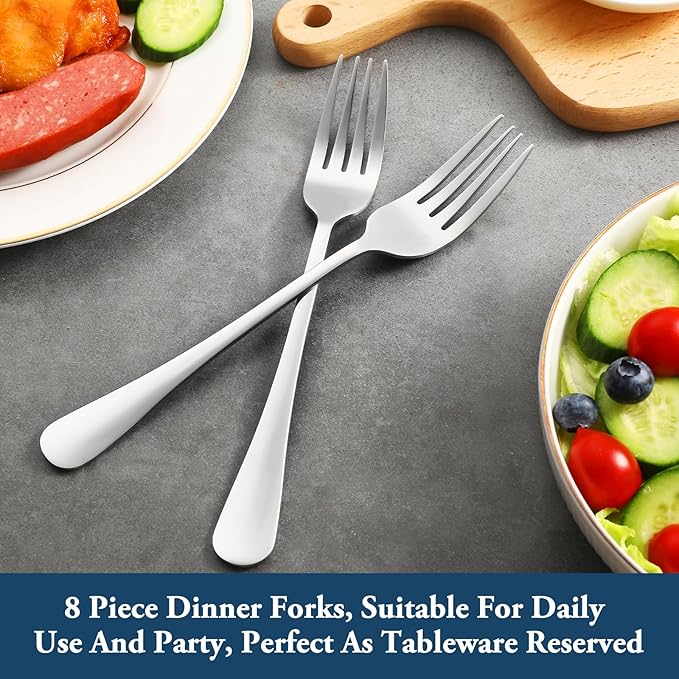 8 Pieces Dinner Forks Set, Food-Grade Stainless Steel Forks, Silverware Forks for Home, Kitchen or Restaurant, Mirror Polished, Dishwasher Safe - 8 Inch