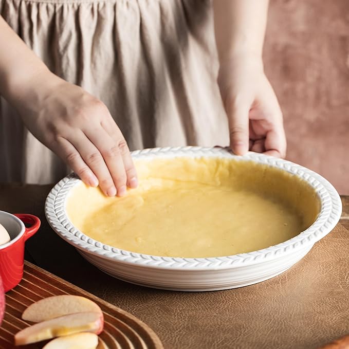Cormomu Ceramic Pie Pan Set of 2, 11 inch Round Baking Dish, Porcelain Pie Plate, Non-Stick, Oven & Dishwasher Safe, Non-Stick Pie Dish for Baking