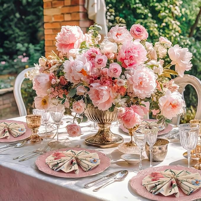 24 Pcs Butterfly and Wild Flowers Cloth Napkins Floral Plants Reusable Napkins French Retro Toile Dinner Soft Absorbent for Summer Holiday Party