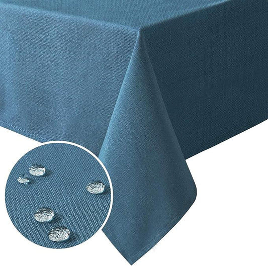 H.VERSAILTEX Linen Textured Table Cloths 54 x 80 Inch Premium Solid Tablecloth Spill-Proof Waterproof Table Cover for Dining Buffet Feature Extra Soft and Thick Fabric Wrinkle Free, Ink Blue