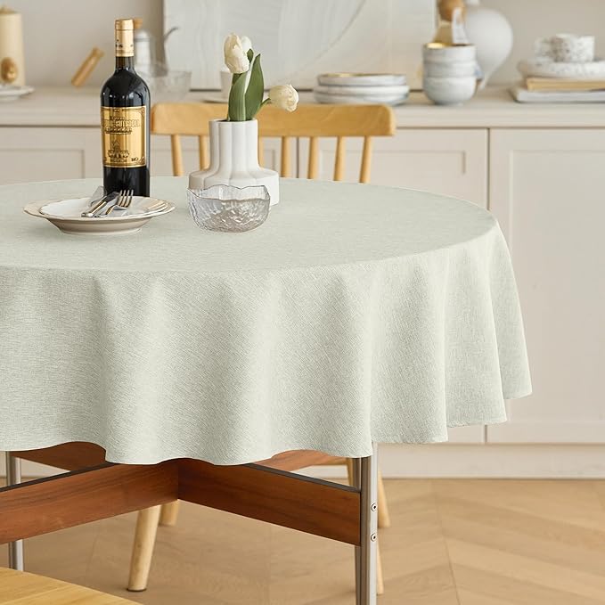 Waterproof Round Tablecloth for Round Dining Table, Decorative Rustic Soft Wipeable Table Cloths Cover Indoor Outdoor Use for Holiday,Wedding, Kitchen (70 Inch,Round (4-6 Seats),Light Grey)