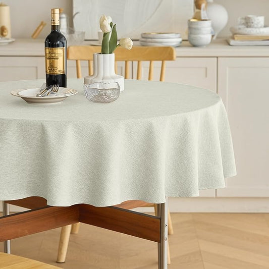 Waterproof Round Tablecloth for Round Dining Table, Decorative Rustic Soft Wipeable Table Cloths Cover Indoor Outdoor Use for Holiday,Wedding, Kitchen (70 Inch,Round (4-6 Seats),Light Grey)