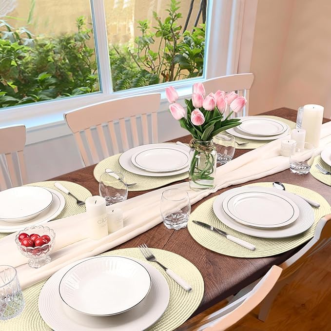 AHHFSMEI Placemats Set of 4 for Dining Table Washable Woven Non-Slip 18x12 inches Placemat Heat-Resistant Durable Table Mats for Dining Table Easy to Clean(Ivory 4)