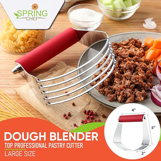 Spring Chef Stainless Steel Zester, Fine Shred & Professional Large Dough Blender - 2 Product Bundle - Red