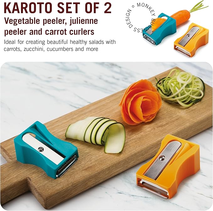 Monkey Business Julienne Peeler and Blade, Green and Turquoise
