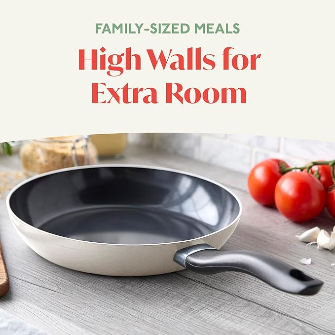 Lumenflon Deco 11” Nonstick Frying Pan Skillet, Made in Italy, Diamond Ceramic PFAS-Free, Dishwasher & Metal Utensil Safe, Durable Gloss Enamel Finish, Stay-Cool Handle, High Walls-Extra Room, Taupe