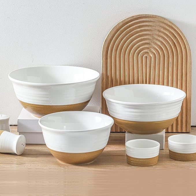 Tikooere Ceramic Mixing Bowls,Large Serving Bowls 2.1/1.5/1.0 Qt,Salad Bowls Set of 3 for Kitchen Space Saving Storage,Nesting Bowls for Cooking,Popcorn,Soup,Fruit, Microwave & Dishwasher Safe,White