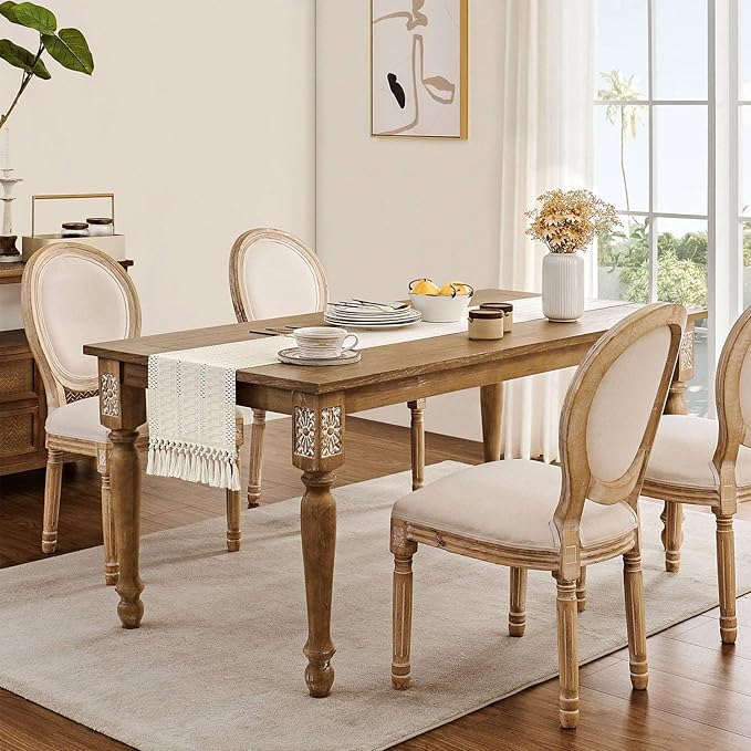 ZeeMart Macrame Style Boho Table Runner, Ivory Table Runners 36 Inches Long, Farmhouse Woven Home Decor, 12x36 Inch, Ivory