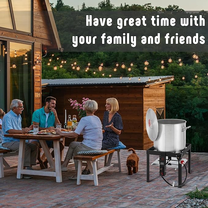 Feasto 80 QT Seafood Boil Pot with Basket and Burner, Aluminum Seafood Boil Pot and Burner Kit with 100,000 BTUs Output and 10 PSI Regulator for Cooking Crawfish, Shrimp, Crab, CSA Certified