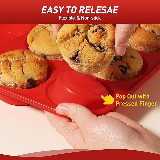 Socisen 2 Pack 6 Cups Silicone Jumbo Muffin Pan with Metal Reinforced Frame Silicone Molds Cupcake Cake Baking Pans Egg Bites Muffin Tin Tart Pans Bundt Pan Reposteria Accesorios Moldes Para Pasteles