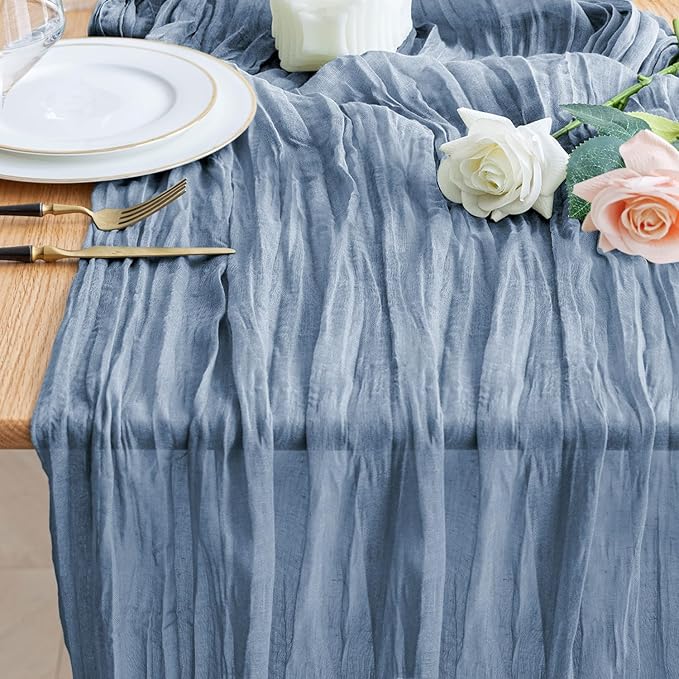Wokceer Cheesecloth Table Runner 10FT TDusty Blue Boho Gauze Fall Thanksgiving Cheese Cloth Table Runner for Party Long Rustic Sheer Table Runners for Baby Bridal Shower Wedding Easter Table