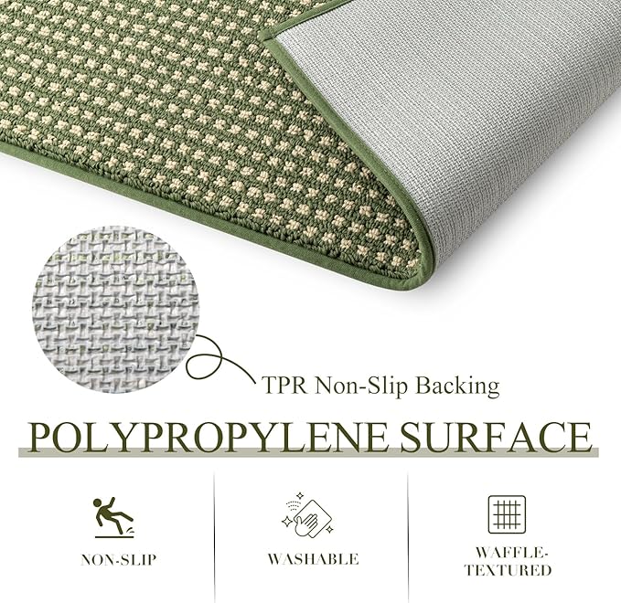 Kitchen Rugs,Non Slip Absorbent Kitchen Mats for Floor-Thick Stain Resistant Washable Kitchen Floor Mat Runner Carpet for Hallways,Entryway,Laundry Room,Sink(17"x29"+17"x59",Green,Roll Package)