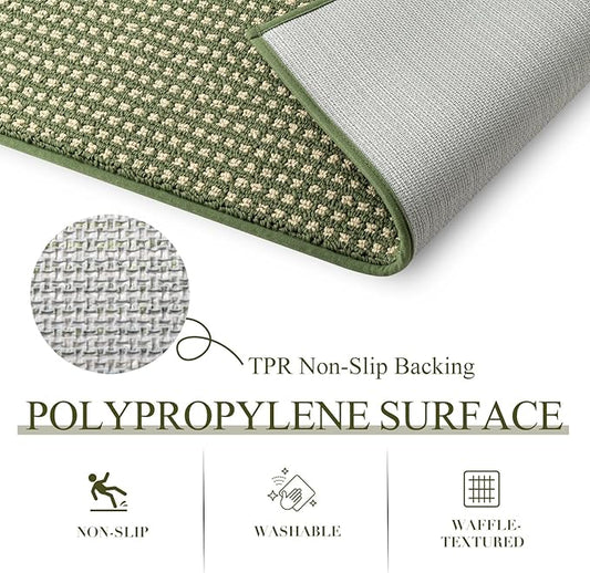 Kitchen Rugs,Non Slip Absorbent Kitchen Mats for Floor-Thick Stain Resistant Washable Kitchen Floor Mat Runner Carpet for Hallways,Entryway,Laundry Room,Sink(17"x29"+17"x59",Green,Roll Package)
