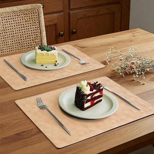 Jovono Faux Leather Placemats Set of 8, 17.8"x11.8", Waterproof & Oil-Proof Table Mats, Easy-Clean Washable Kitchen Place Mats for Dining Table, Fabric Texture, Neutral Mat