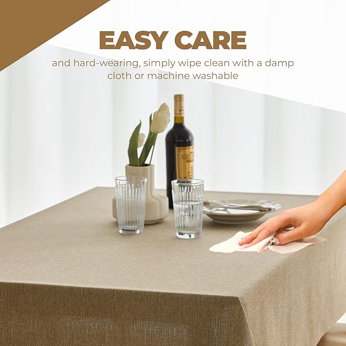 Waterproof 4 Seater Burlap Table Cloth for Farmhouse Dining Table, Solid Wrinkle-Free Linen Rectangle Picnic Table Cover for Party, Wedding Table (Oblong, 52 x 70 Inch (4-6 Seats), Natural)