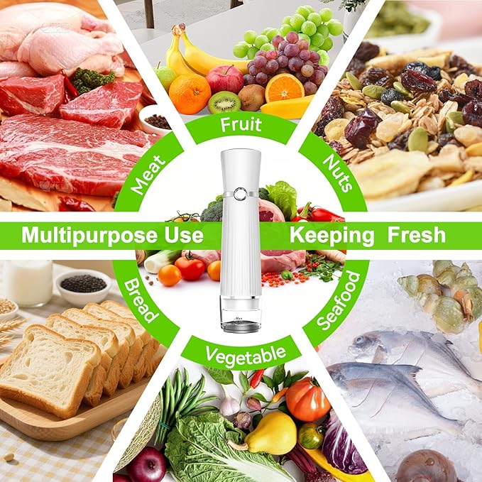 Vacuum Sealer for Food (Compact Vacuum Sealer Machine + 40 Reusable Vacuum Bags), Powerful 80Kpa Portable Vacuum Sealer for 10X Preservation & Fresh, Handheld Vacuum Food saver With 2 Seal Clips