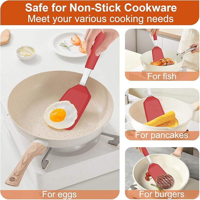 Silicone Spatula, 13 x 3.2 In, 600°F Heat Resistant Kitchen Spatula, BPA Free, Flexible Turner For Non Stick Frying Pan, Cooking, Flipping Egg and Pancake, Dishwasher Safe (Red)
