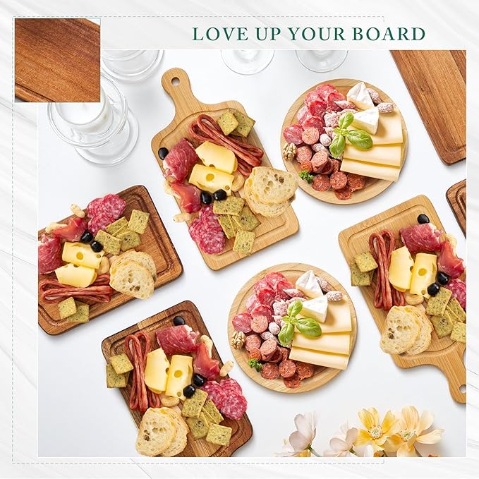 Ziliny 1 Set Bridal Baby Shower Cheese Prizes Wooden Square Board Gift Set Knives Forks Thank You Tags with Box for Guests for Valentines Bridal Baby Shower Housewarming Gifts (Acacia Color)