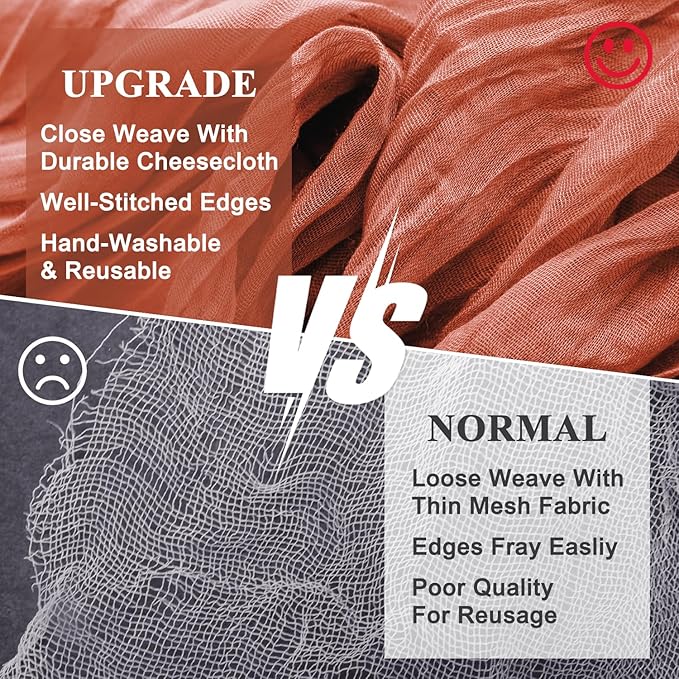 Wokceer Cheesecloth Table Runner 6Pack 10FT Terracotta Fall Cheese Cloth Table Runner Boho Gauze for Party Thanksgiving Long Rustic Sheer Runners for Baby Bridal Shower Wedding Easter