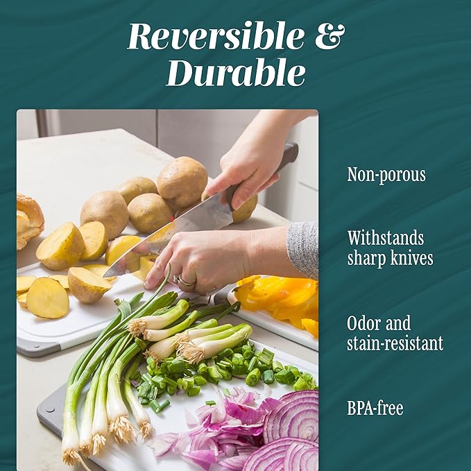 Cutting Boards for Kitchen - BPA-Free Chopping Board - Different Sizes & Non Slip Handles - Reversible, Large Cutting Board Set - Unique Gifts for Cooks Who Have Everything - 3-Pack Black