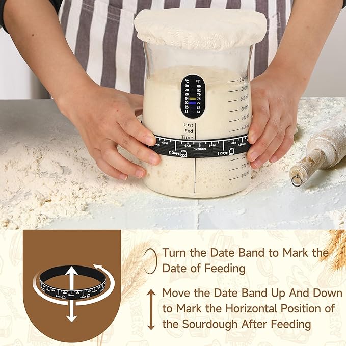 Pro Sourdough Starter Kit- 50oz Large Capacity Sourdough Starter Jar, 17 Flavorful Fermentation Recipes, Sourdough Bread Baking Supplies for Making Delicious Sourdough Breads(Red, 1Set)