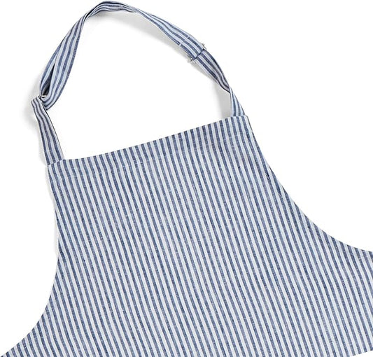 Solino Home 100% Pure Linen Apron for Women & Men - Full Midi Bib Apron Adjustable Neck Strap with Center Pockets for Kitchen