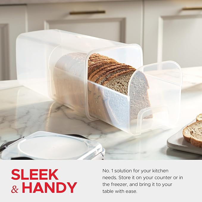 Tafura Bread Storage Container with Tray, Plastic Bread Box, Bread Container with Airtight Lid, Loaf Bread Keeper, Bread Holder for Homemade Bread, BPA Free