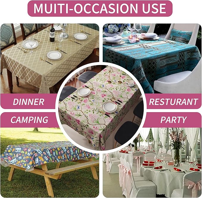 Rectangle Table Cloth,100% Waterproof Tablecloth Oil Proof Spill Proof Vinyl Table Cloth, Wipe Clean Plastic Table Cover for Dining, Camping, Indoor and Outdoor 54" x 120",Pink