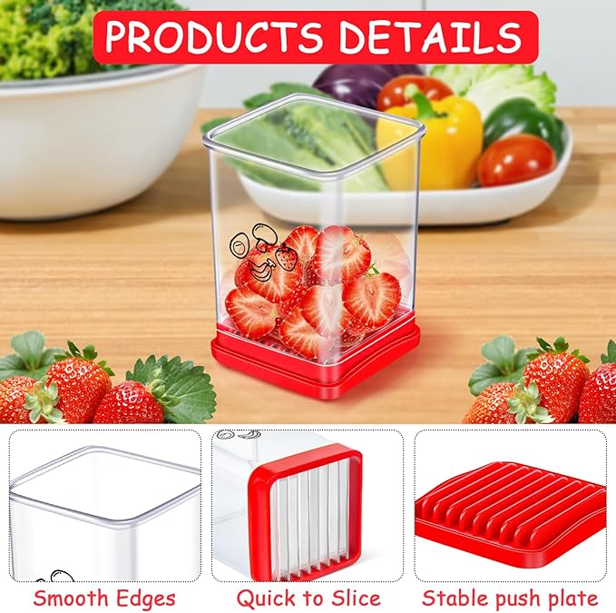 Ponpon Fruit Slicer, Stainless Steel Cup Slicers, Vegetable Slicer for Strawberry Banana Egg, Salad Quickly Making, Portable Kitchen Slicing Tool (2)