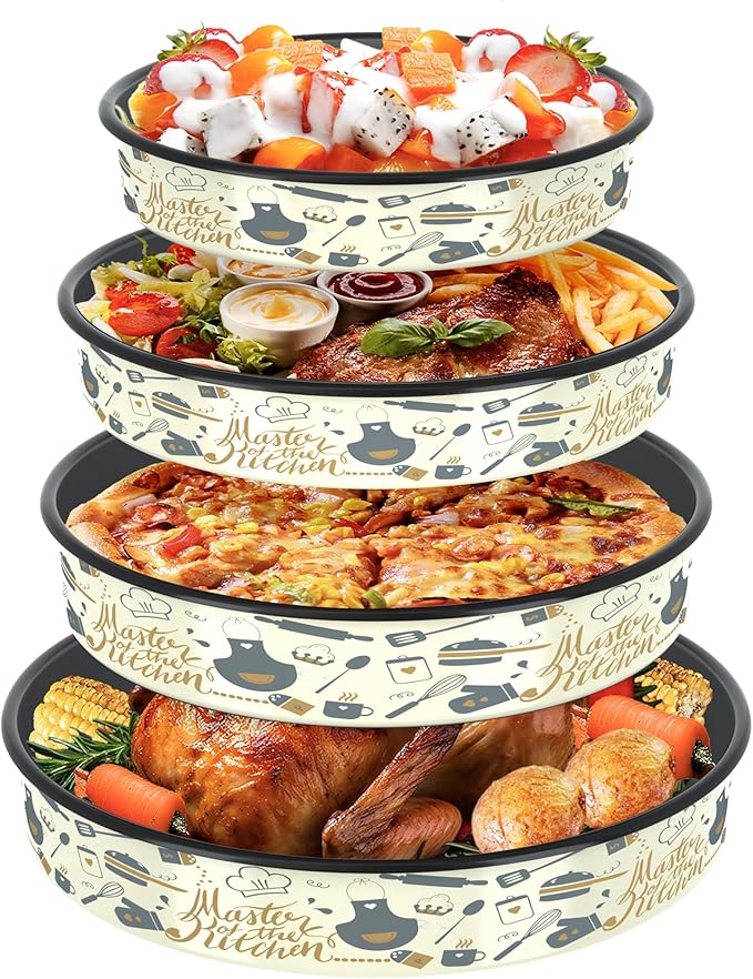 MCCSI Round Baking Pan Set Roasting Dish 4-Pack 9/10/12/14 Inches Enamel Non Stick Large Cookware for Cake Bread Pie Pizza Turkey Steak, Non-Toxic Oven Dishwasher Safe Mom's Christmas Gift Bakeware