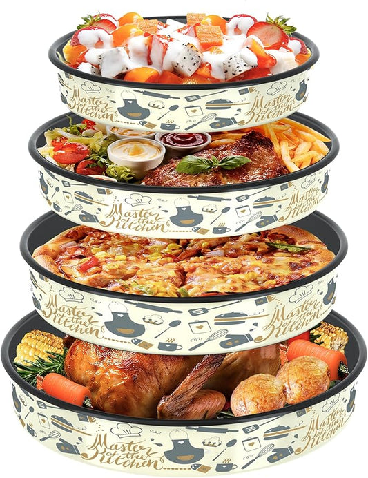 MCCSI Round Baking Pan Set Roasting Dish 4-Pack 9/10/12/14 Inches Enamel Non Stick Large Cookware for Cake Bread Pie Pizza Turkey Steak, Non-Toxic Oven Dishwasher Safe Mom's Christmas Gift Bakeware