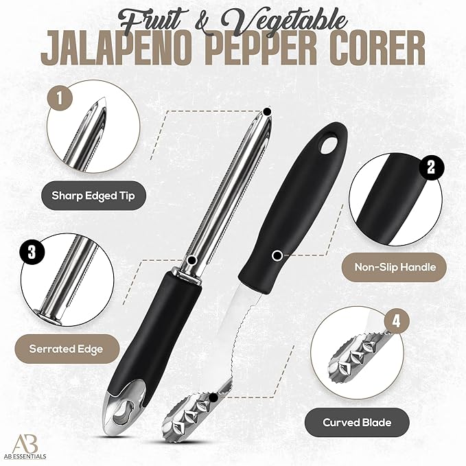 Fruit and Vegetable Corer Set – 6 PCS Stainless Steel Apple Corer, Jalapeno Tool, Melon Baller, Pepper Corer Seed Remover Tool, Pineapple Tomato & Zucchini