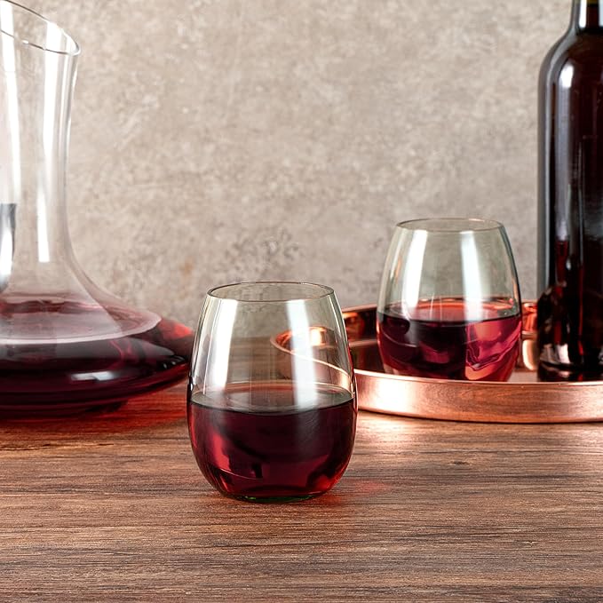 Restaurantware-Vetri 15 Ounce Wine Glasses, 24 Dishwashable Stemless Wine Glasses - No Lead, Durable, Green Glass Cups, For Home, Bar, Or Restaurant, Serve Merlot, Chardonnay, Or Bordeaux
