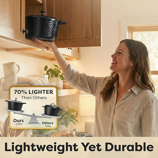 Gotham Steel Hammered 5 Qt Lightweight Dutch Oven Pot with Lid & Holders, Ceramic Non Toxic, Oven Safe & Even Heat Retaining Dutch Oven for Bread Baking Sourdough, Soup, 70% Lighter than Cast Iron