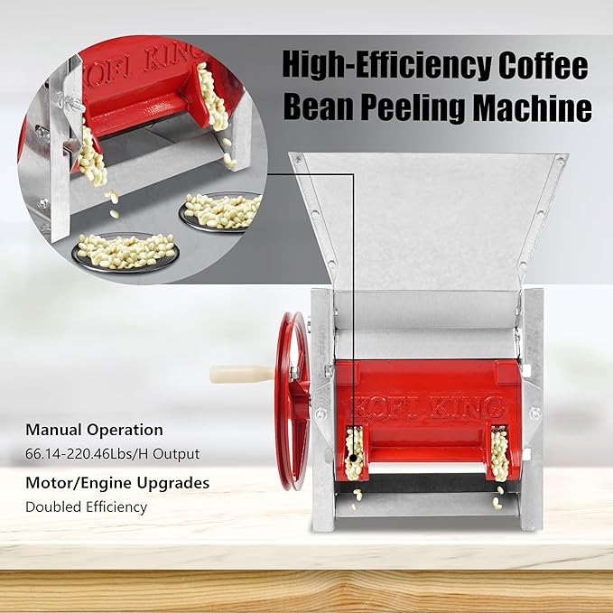 Coffee Bean Peeling Machine, Manual Beans Shelling Machine with Handle, 304 Stainless Fresh Coffee Bean Sheller Household Sheller with Double Discharge Ports for Shops, Farms, Homes Use
