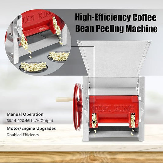 Coffee Bean Peeling Machine, Manual Beans Shelling Machine with Handle, 304 Stainless Fresh Coffee Bean Sheller Household Sheller with Double Discharge Ports for Shops, Farms, Homes Use